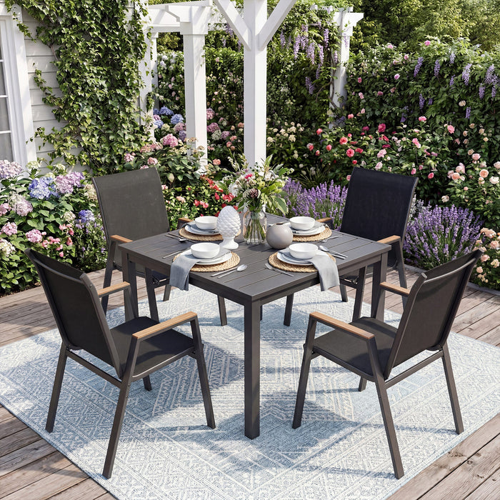 Stackable Patio Chairs Set of 4 Outdoor Breathable Fabric Dining Chairs with High Backs-