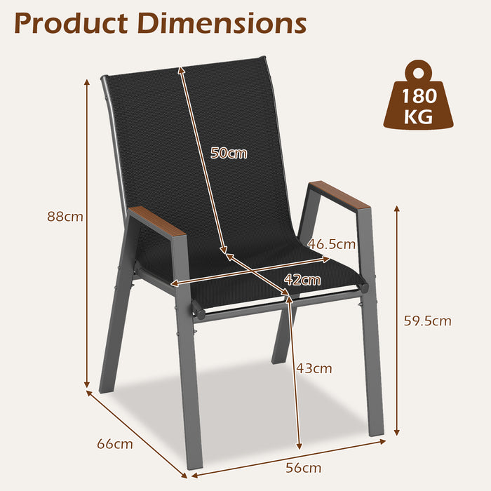 Stackable Patio Chairs Set of 4 Outdoor Breathable Fabric Dining Chairs with High Backs-