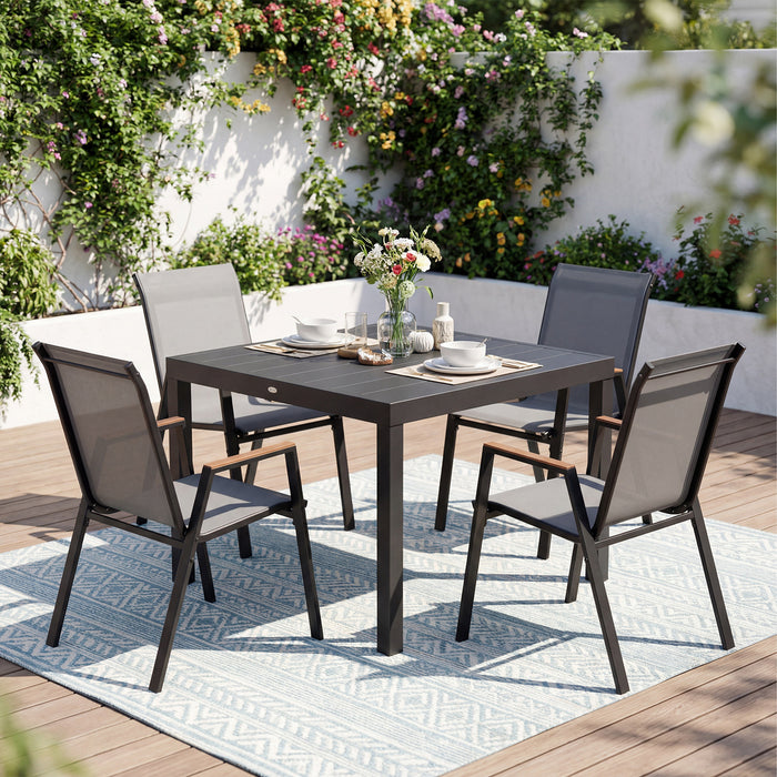 Stackable Patio Chairs Set of 4 Outdoor Breathable Fabric Dining Chairs with High Backs-