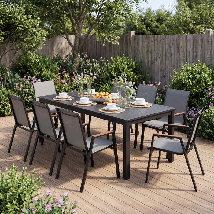 Stackable Patio Chairs Set of 4 Outdoor Breathable Fabric Dining Chairs with High Backs-