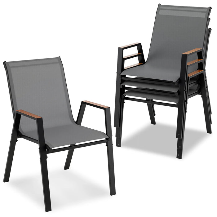 Stackable Patio Chairs Set of 4 Outdoor Breathable Fabric Dining Chairs with High Backs-
