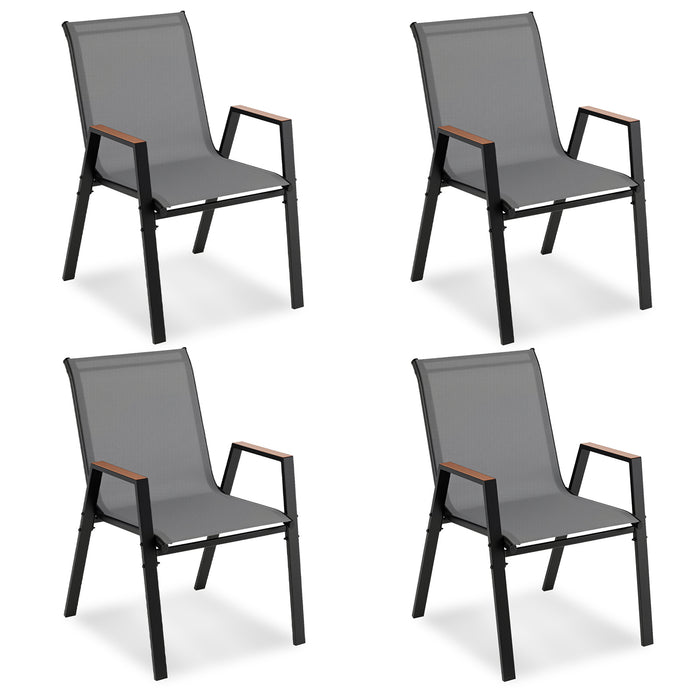 Stackable Patio Chairs Set of 4 Outdoor Breathable Fabric Dining Chairs with High Backs-