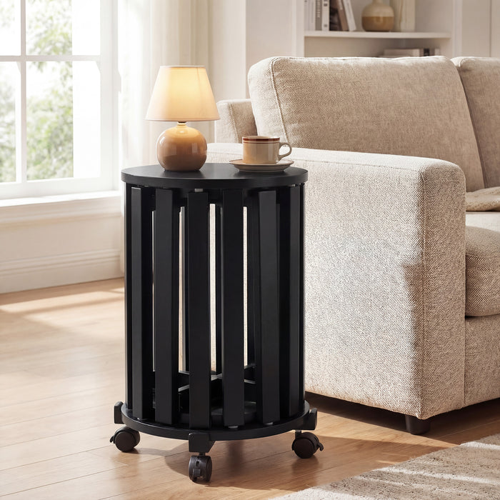 Stackable Stools Set of 4 with Rolling Base Solid Rubber Wood Nesting Stools-