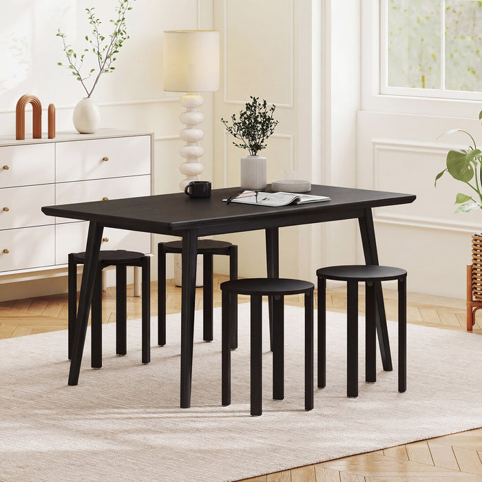 Stackable Stools Set of 4 with Rolling Base Solid Rubber Wood Nesting Stools-