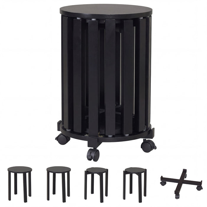 Stackable Stools Set of 4 with Rolling Base Solid Rubber Wood Nesting Stools-