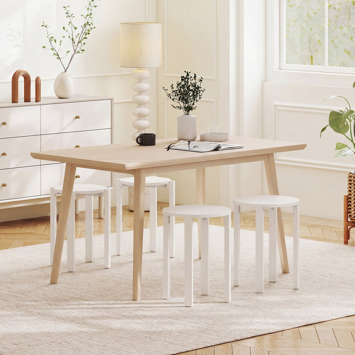 Stackable Stools Set of 4 with Rolling Base Solid Rubber Wood Nesting Stools-