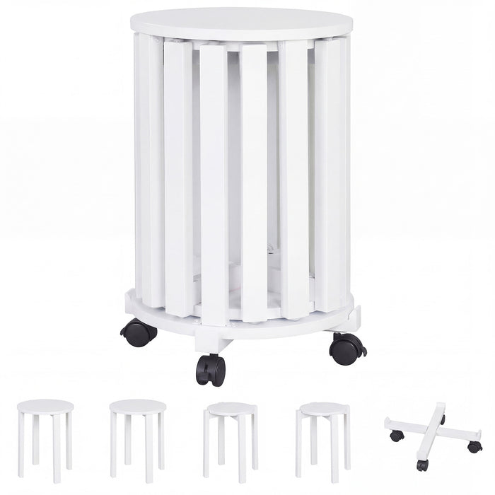 Stackable Stools Set of 4 with Rolling Base Solid Rubber Wood Nesting Stools-