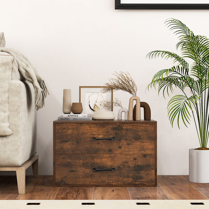 Stackable 2-Drawer Dresser with Anti-scratch Pads and Anti-tipping Devices-Rustic Brown