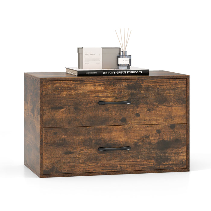 Stackable 2-Drawer Dresser with Anti-scratch Pads and Anti-tipping Devices-Rustic Brown