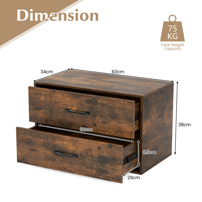 Stackable 2-Drawer Dresser with Anti-scratch Pads and Anti-tipping Devices-Rustic Brown