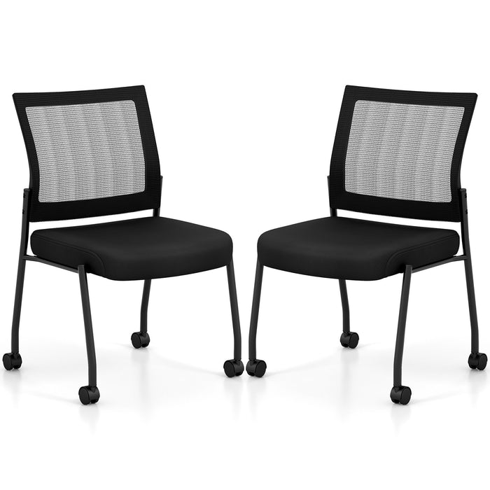 Stackable Armless Waiting Room Guest Chair with Wheels Set of 2-