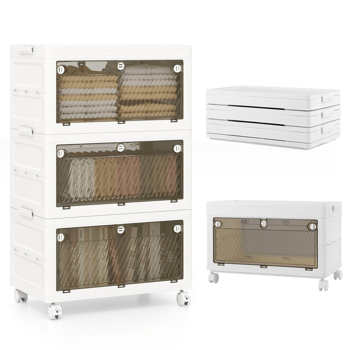 3-Tier/4-Tier Stackable Storage Bins with 3-Way-to-Open Drawers and Wheels-4-Tier