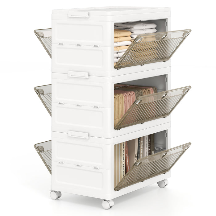3-Tier/4-Tier Stackable Storage Bins with 3-Way-to-Open Drawers and Wheels-4-Tier