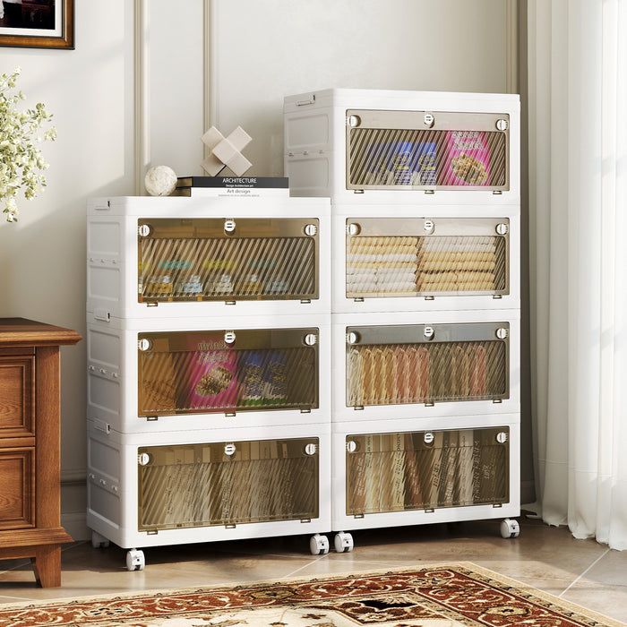 3-Tier/4-Tier Stackable Storage Bins with 3-Way-to-Open Drawers and Wheels-4-Tier