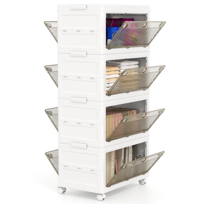 3-Tier/4-Tier Stackable Storage Bins with 3-Way-to-Open Drawers and Wheels-4-Tier