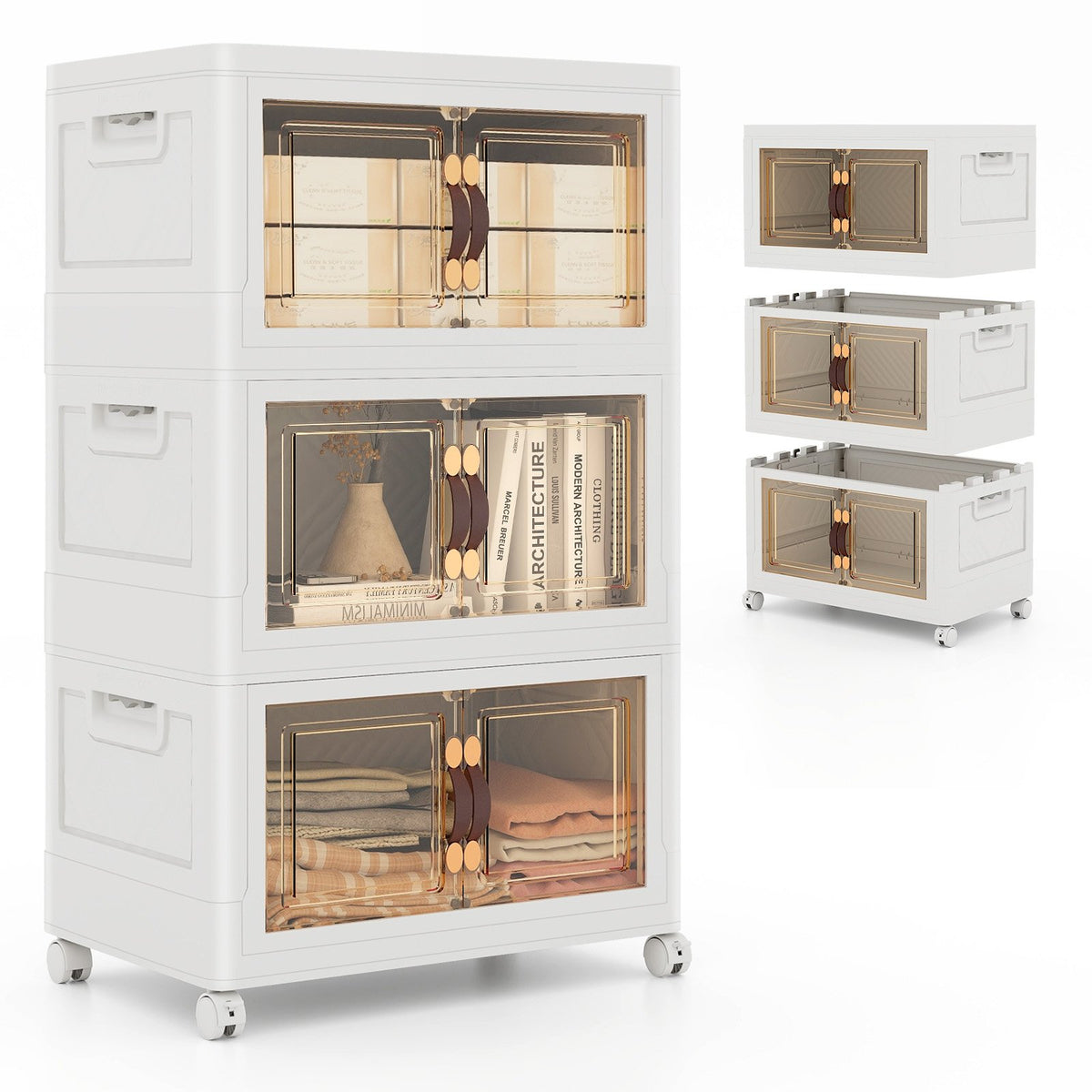 Folding 3 Pack PP 157 L Stackable Storage Bins with Lockable Wheels ...