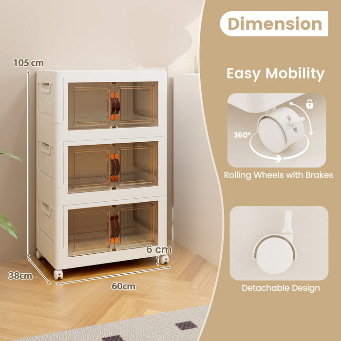 Folding 3 Pack PP 157 L Stackable Storage Bins with Lockable Wheels ...