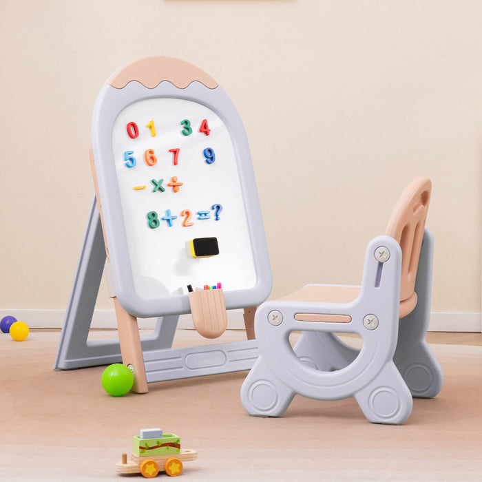 Height-adjustable and Foldable Standing Kids Art Easel with Chair-