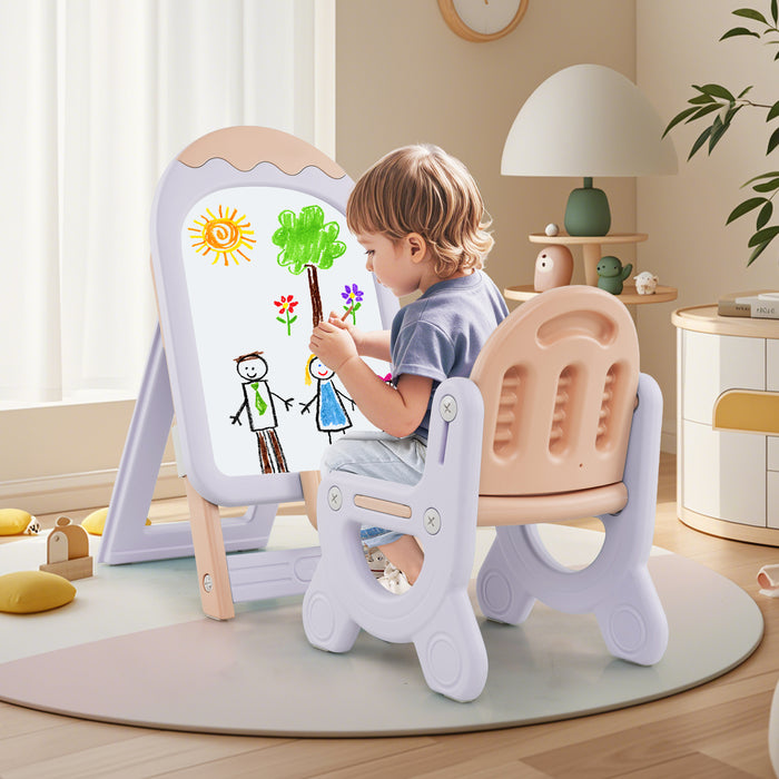 Height-adjustable and Foldable Standing Kids Art Easel with Chair-