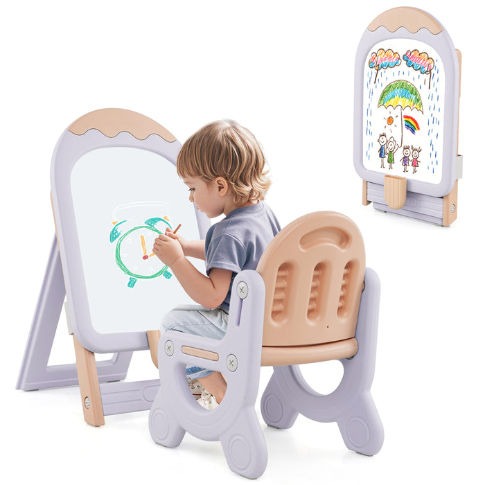 Height-adjustable and Foldable Standing Kids Art Easel with Chair-
