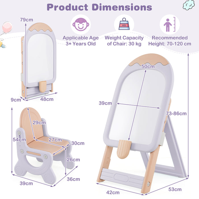 Height-adjustable and Foldable Standing Kids Art Easel with Chair-