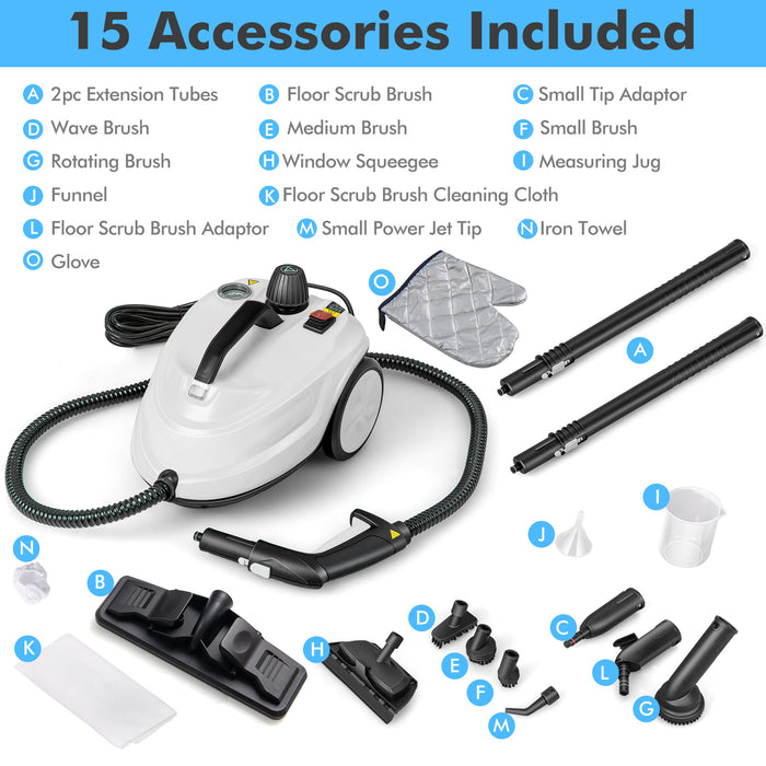 Steam Cleaner 2000W High Pressure Steamer Cleaning Machine with 15-Piece Accessories-