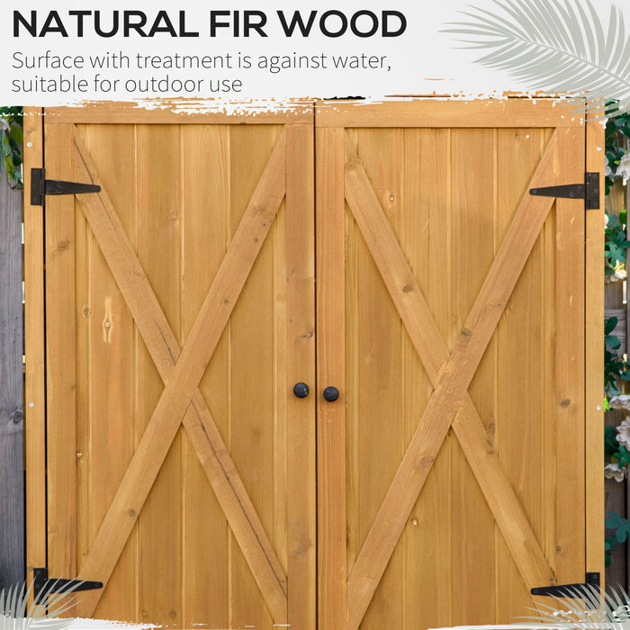 Wooden Garden Storage Shed - Fir Tool Cabinet Organizer with Shelving, Double Doors, 110x55x117cm - Perfect for Outdoor Equipment and Tool Storage