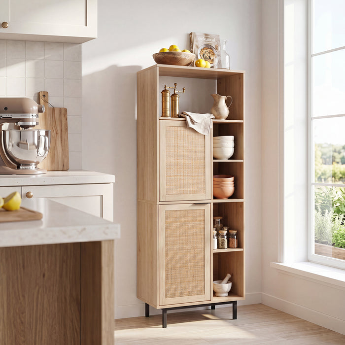 Storage Cabinet with 2 Rattan Doors and 5 Compartments-Brown
