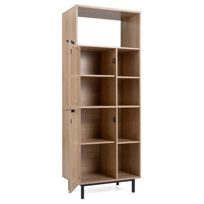 Storage Cabinet with 2 Rattan Doors and 5 Compartments-Brown