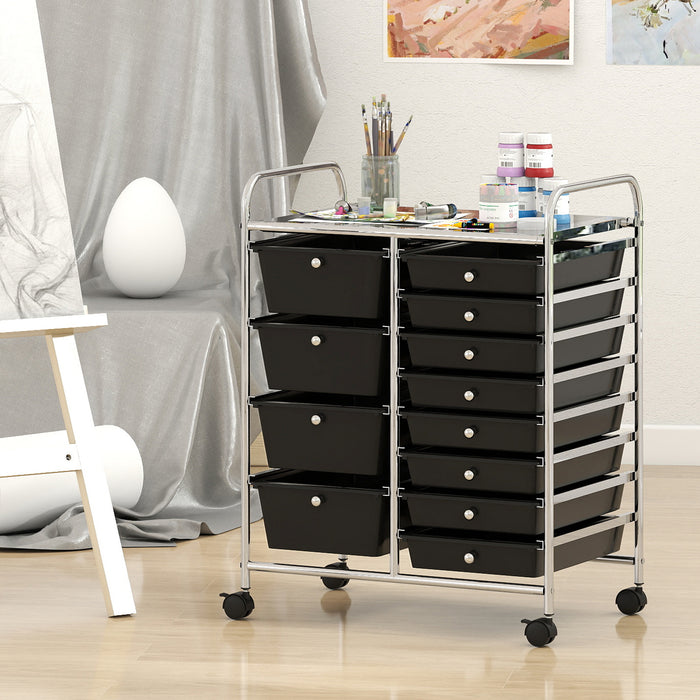Storage Cart with 2-Size Drawer Rolling Cart Large Countertop Side Handles-