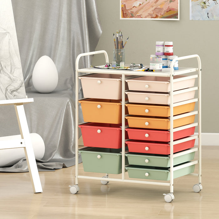 Storage Cart with 2-Size Drawer Rolling Cart Large Countertop Side Handles-