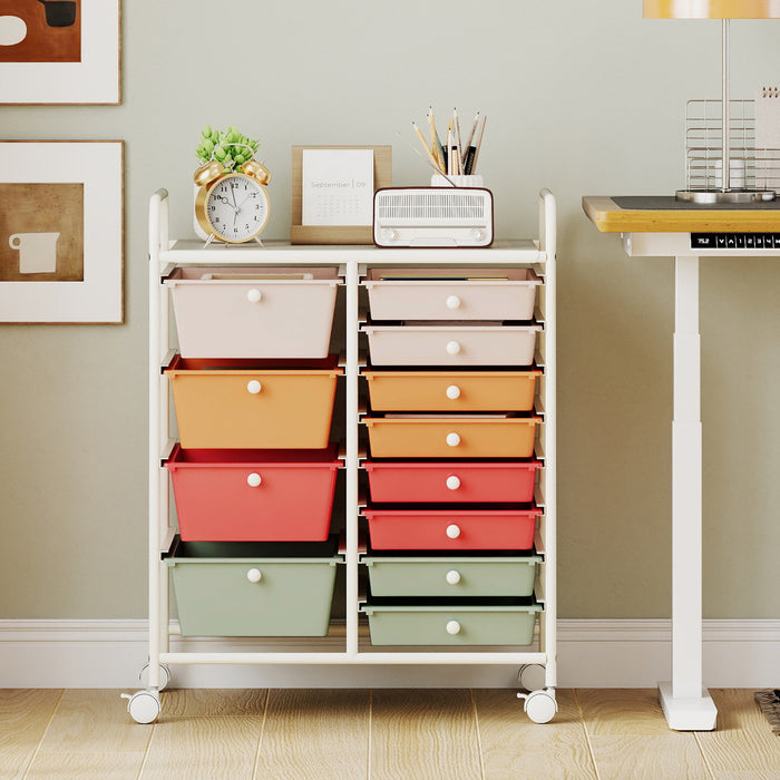 Storage Cart with 2-Size Drawer Rolling Cart Large Countertop Side Handles-