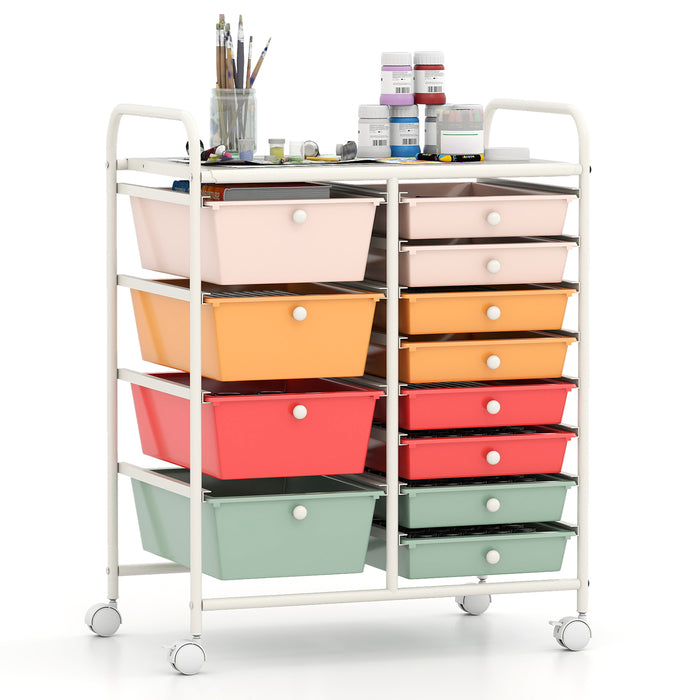 Storage Cart with 2-Size Drawer Rolling Cart Large Countertop Side Handles-