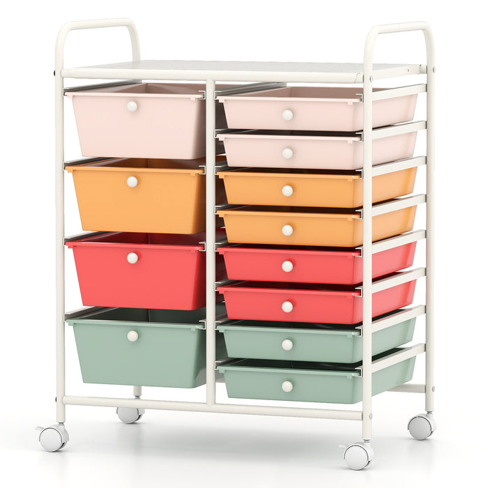 Storage Cart with 2-Size Drawer Rolling Cart Large Countertop Side Handles-