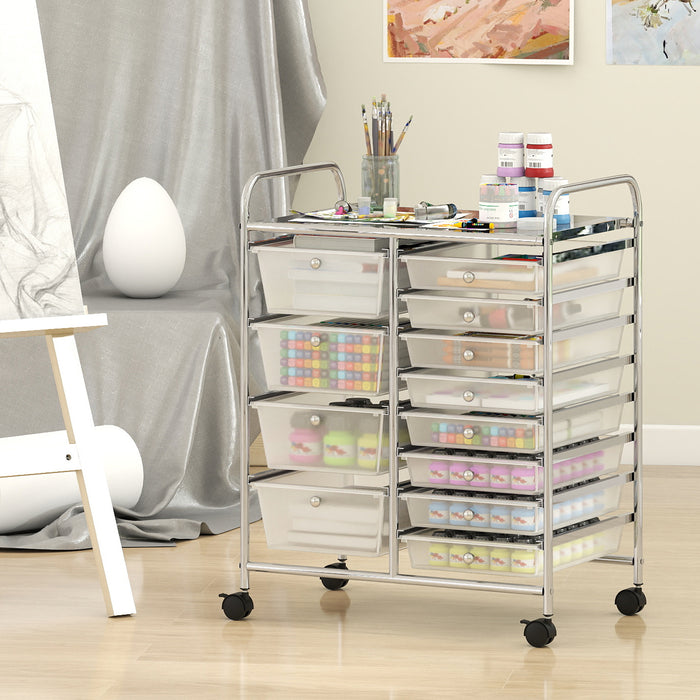 Storage Cart with 2-Size Drawer Rolling Cart Large Countertop Side Handles-