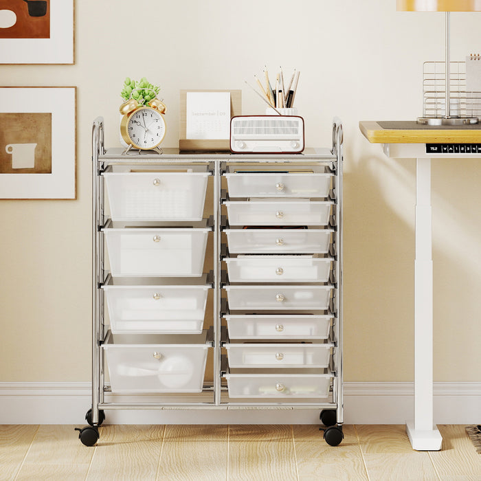 Storage Cart with 2-Size Drawer Rolling Cart Large Countertop Side Handles-