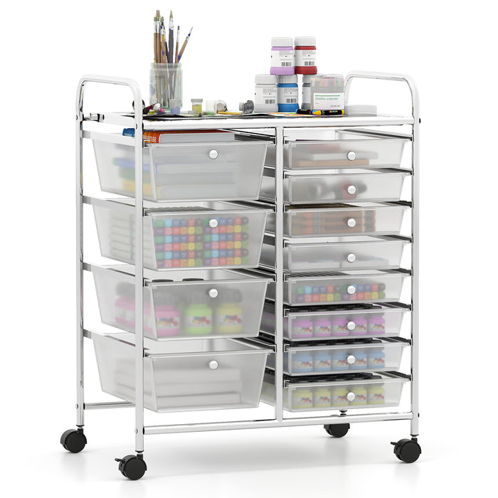 Storage Cart with 2-Size Drawer Rolling Cart Large Countertop Side Handles-