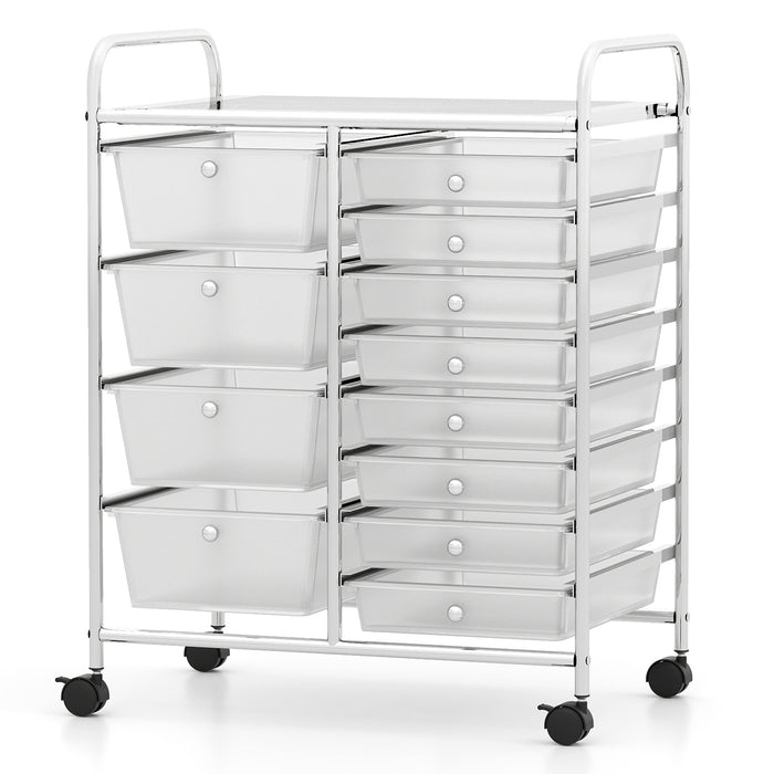 Storage Cart with 2-Size Drawer Rolling Cart Large Countertop Side Handles-