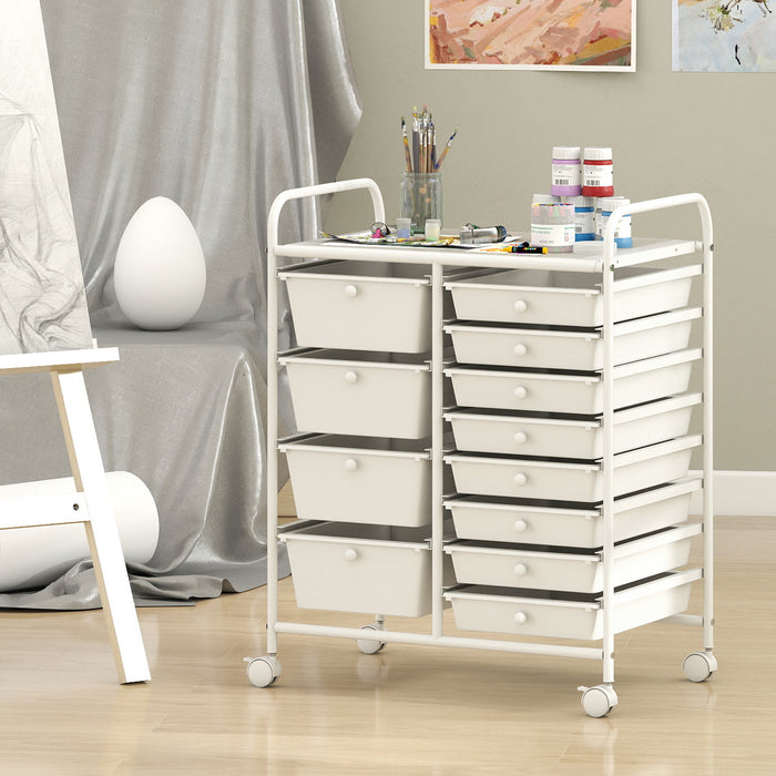 Storage Cart with 2-Size Drawer Rolling Cart Large Countertop Side Handles-