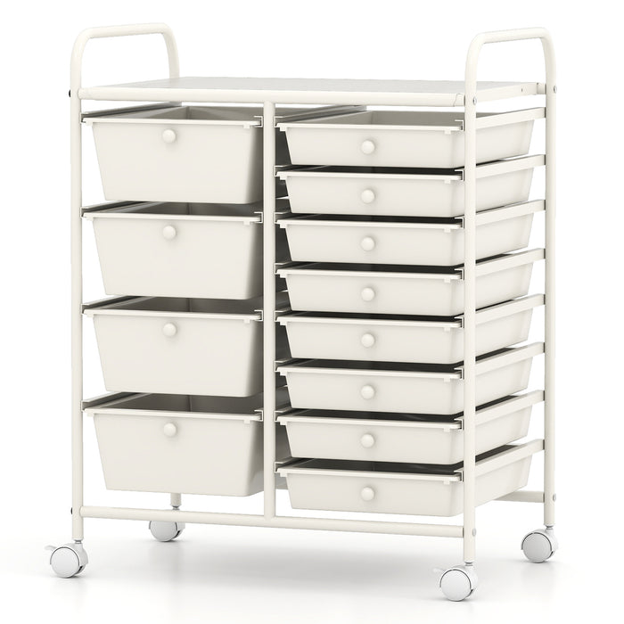 Storage Cart with 2-Size Drawer Rolling Cart Large Countertop Side Handles-