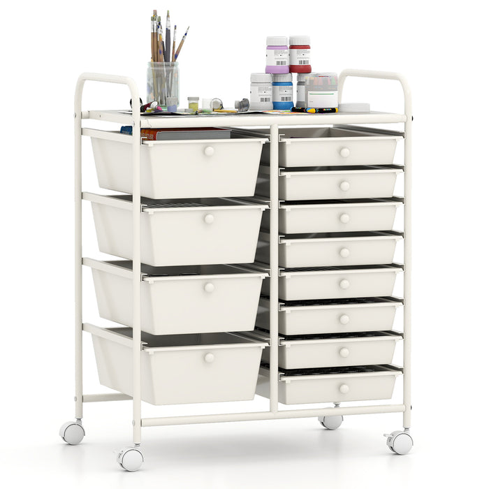 Storage Cart with 2-Size Drawer Rolling Cart Large Countertop Side Handles-