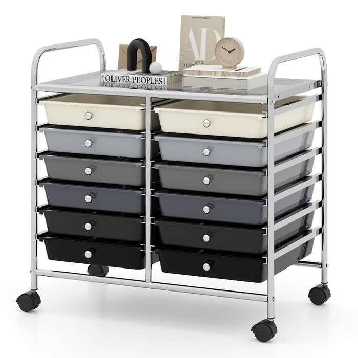 Storage Rolling Cart with Drawer and Large Countertop Side Handles-