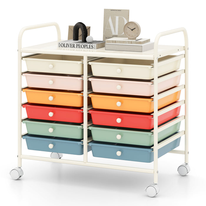 Storage Rolling Cart with Drawer and Large Countertop Side Handles-