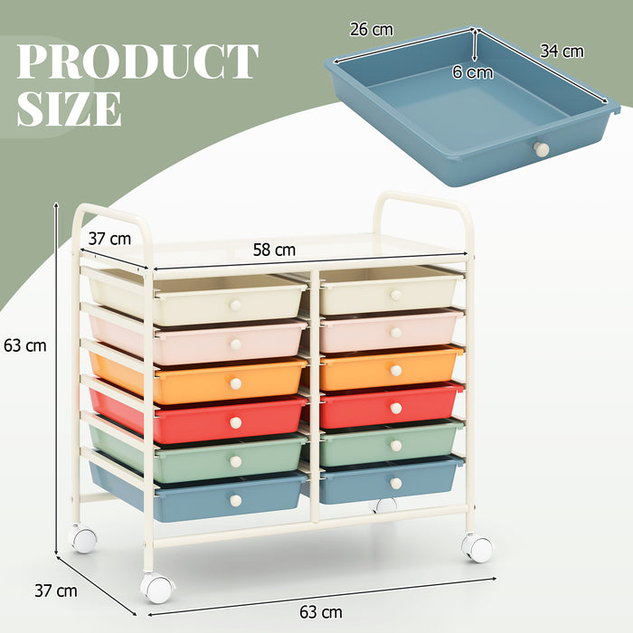 Storage Rolling Cart with Drawer and Large Countertop Side Handles-