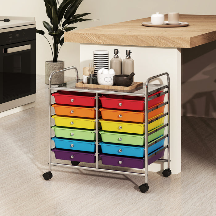Storage Rolling Cart with Drawer and Large Countertop Side Handles-