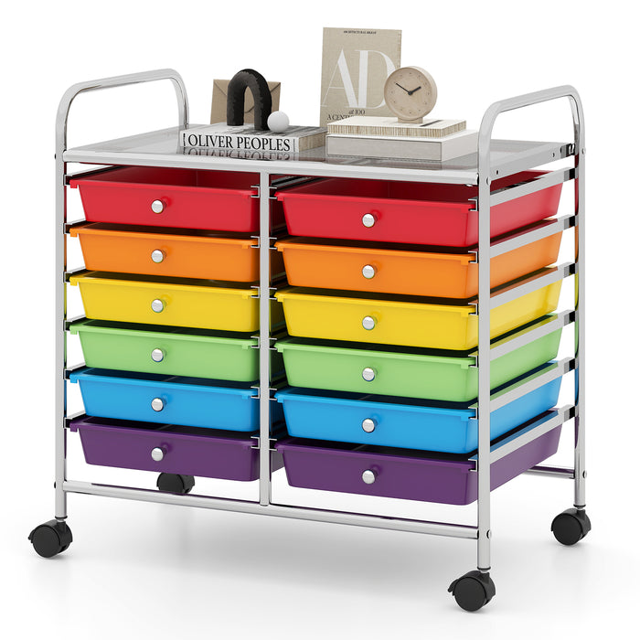 Storage Rolling Cart with Drawer and Large Countertop Side Handles-