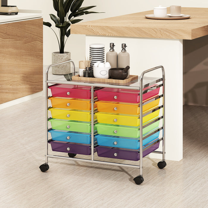 Storage Rolling Cart with Drawer and Large Countertop Side Handles-