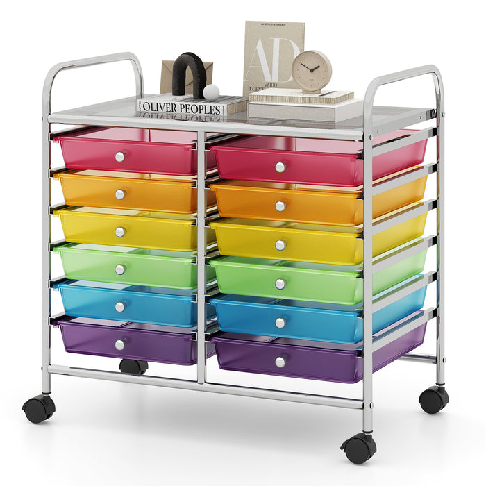 Storage Rolling Cart with Drawer and Large Countertop Side Handles-
