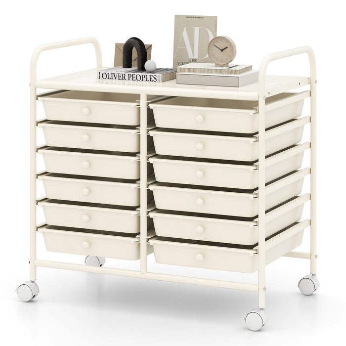 Storage Rolling Cart with Drawer and Large Countertop Side Handles-