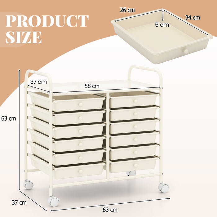 Storage Rolling Cart with Drawer and Large Countertop Side Handles-